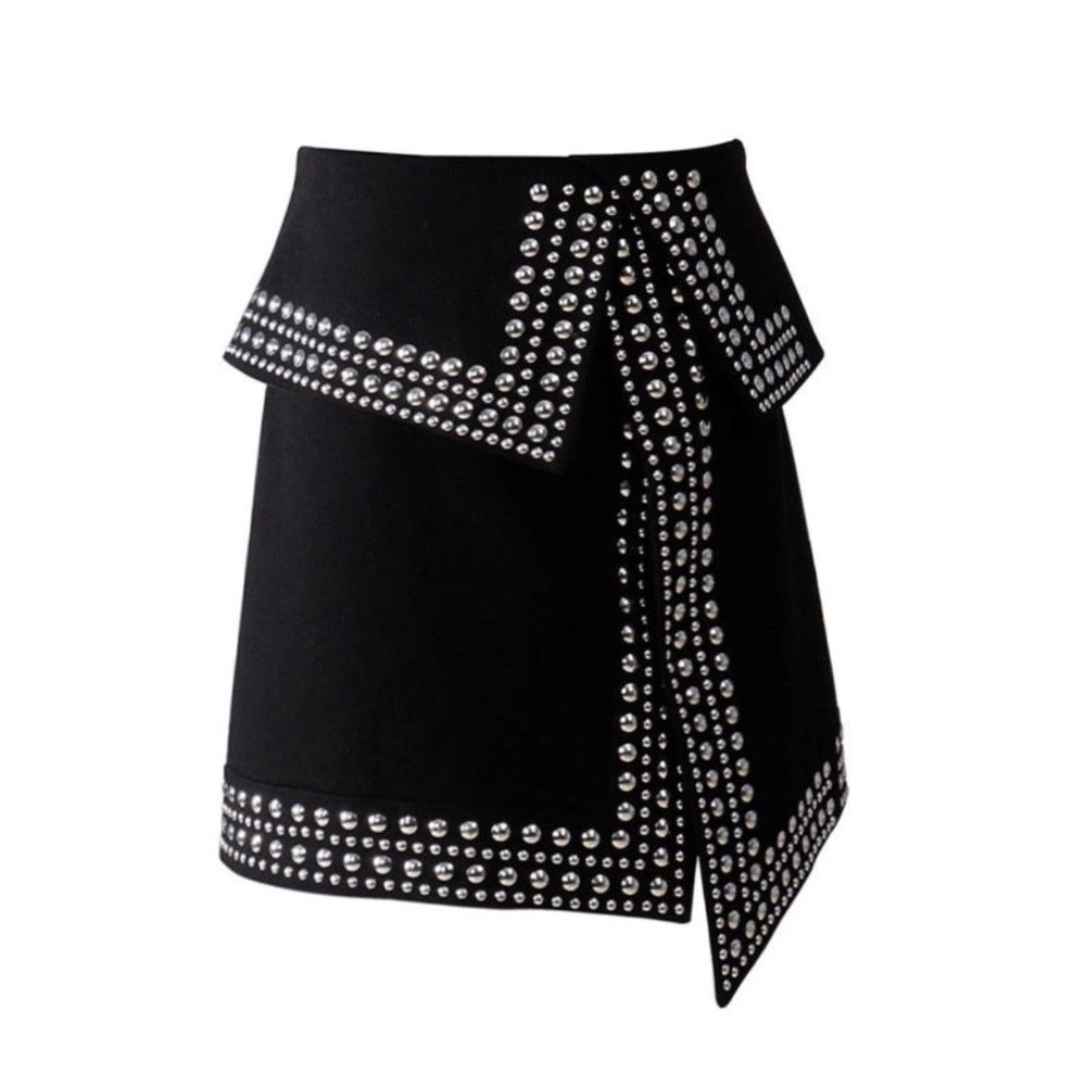 💕 Black Metal Stud Asymmetrical Skirt - Picture 4 of 10